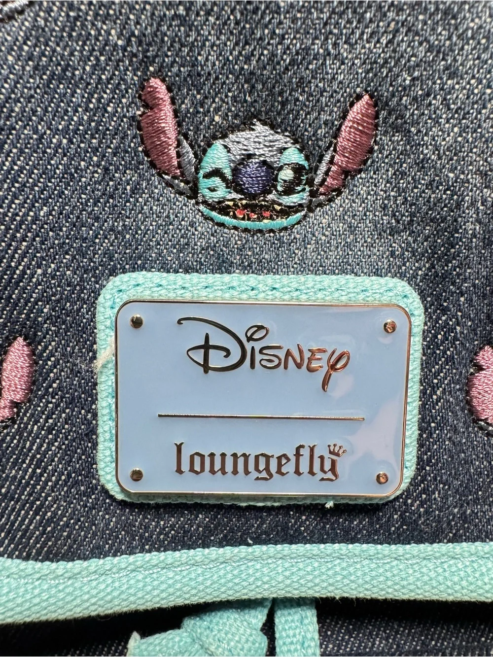 Disney Loungefly Stitch Blue Denim Embroidered Mini Backpack Adjustable Straps